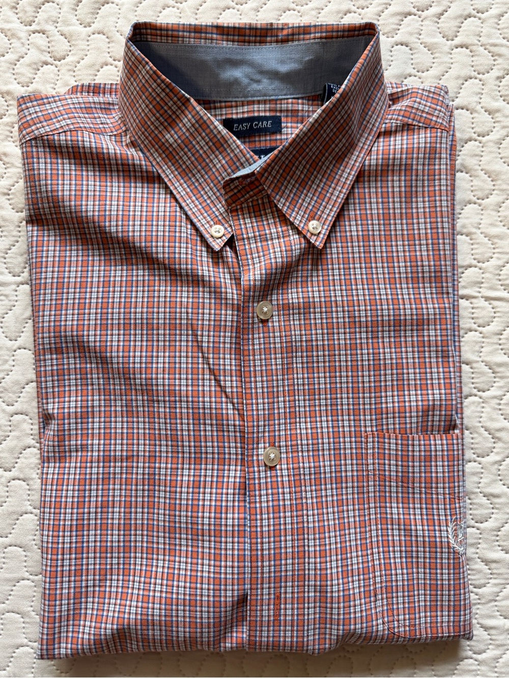Chaps Easy Care Large 60% Cotton 40% Polyester Orange Plaid Button-Down Shirt